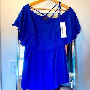 Cobalt blue, flutter sleeve, cold shoulder top. NWT